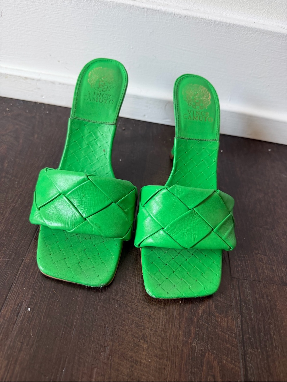 Vince Camuto Neon Green Woven Slide Mules